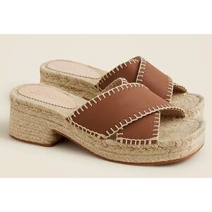 J. Crew Made-in-Spain Block Heel Espadrilles Leather‎ Brown 10 Summer 2025 $228